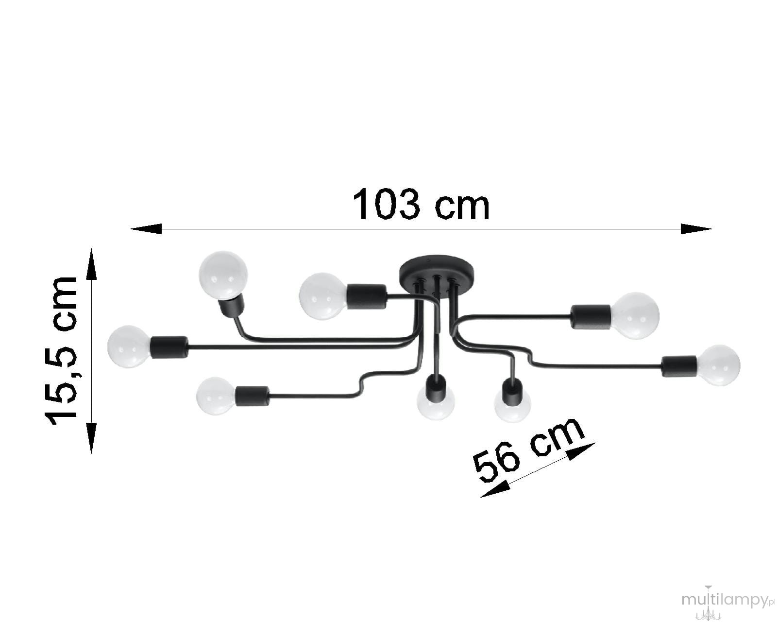 Lampa sufitowa Vector SL.1444 w kolorze białym, z ośmioma miejscami na żarówki E27. Ma nowoczesny design z metalowymi ramionami. Wymiary: długość 103 cm, szerokość 56 cm, wysokość 15,5 cm. Zawieszona w pozycji poziomej.