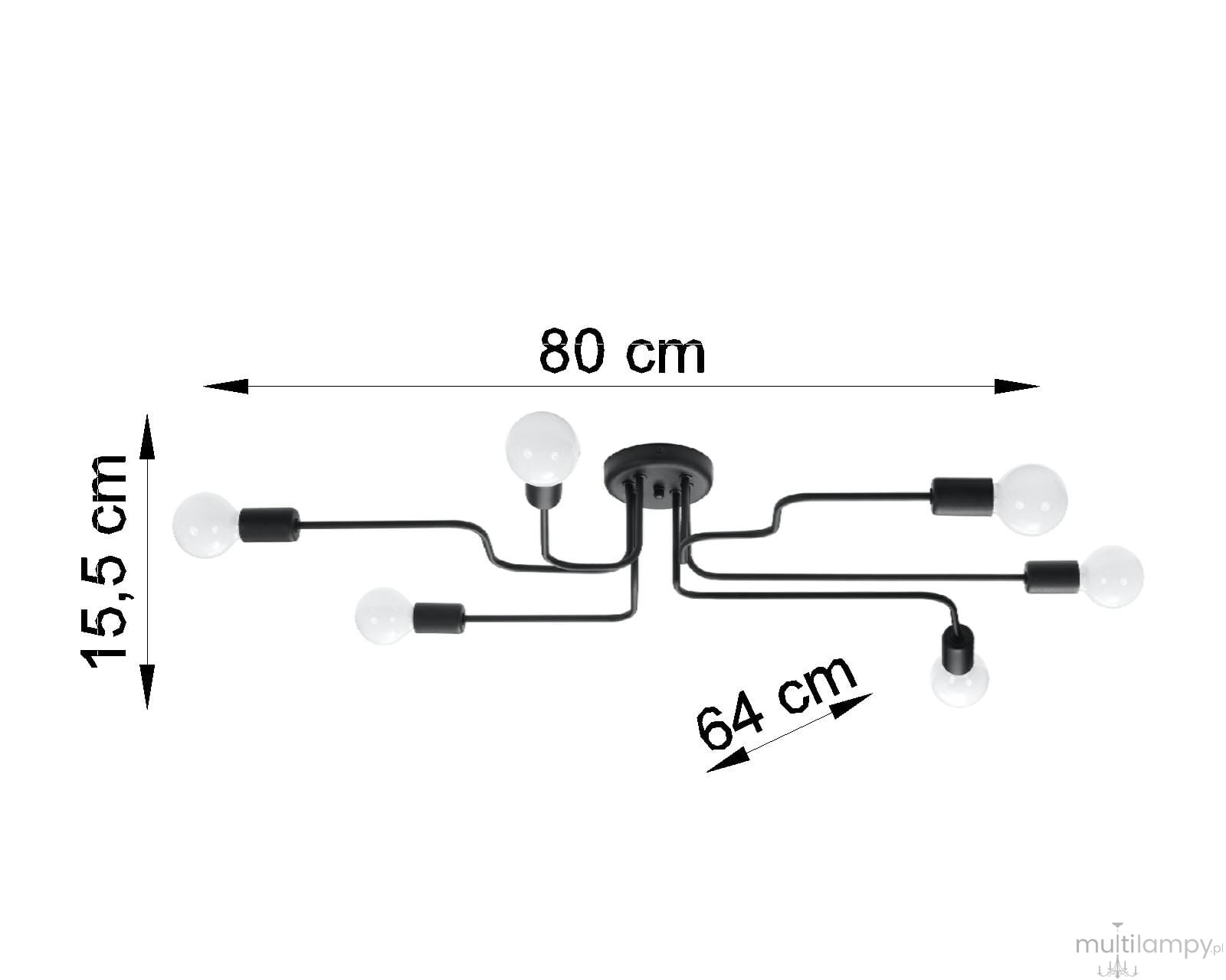 Lampa sufitowa Vector w kolorze białym, przeznaczona na 6 żarówek E27. Posiada prostą, nowoczesną konstrukcję z metalowymi ramionami. Wymiary: długość 80 cm, szerokość 64 cm, wysokość 15,5 cm. Ułożona w poziomie, z widocznymi kloszami.