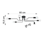 Lampa sufitowa Vector w kolorze białym, przeznaczona na 6 żarówek E27. Posiada prostą, nowoczesną konstrukcję z metalowymi ramionami. Wymiary: długość 80 cm, szerokość 64 cm, wysokość 15,5 cm. Ułożona w poziomie, z widocznymi kloszami.