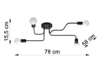 Lampa sufitowa Vector 4xE27 w kolorze białym, z czterema ramionami, o wymiarach 78 cm szerokości, 58 cm wysokości i 15,5 cm głębokości. Czarne przewody prowadzą do kulistych żarówek na końcach. Idealna do nowoczesnych wnętrz.