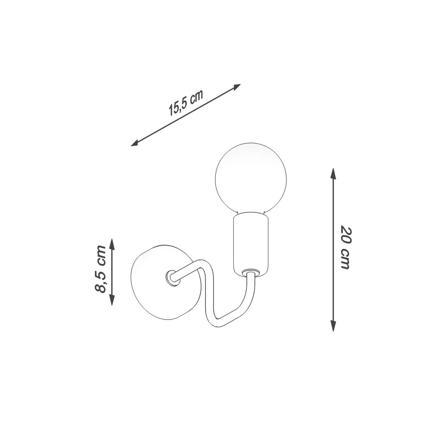Kinkiet Vector 1xE27 w kolorze czarnym, o wymiarach 20 cm wysokości, 15,5 cm szerokości i 8,5 cm głębokości. Posiada okrągłą podstawę oraz elastyczny kształt w formie spirali, co podkreśla nowoczesny design.