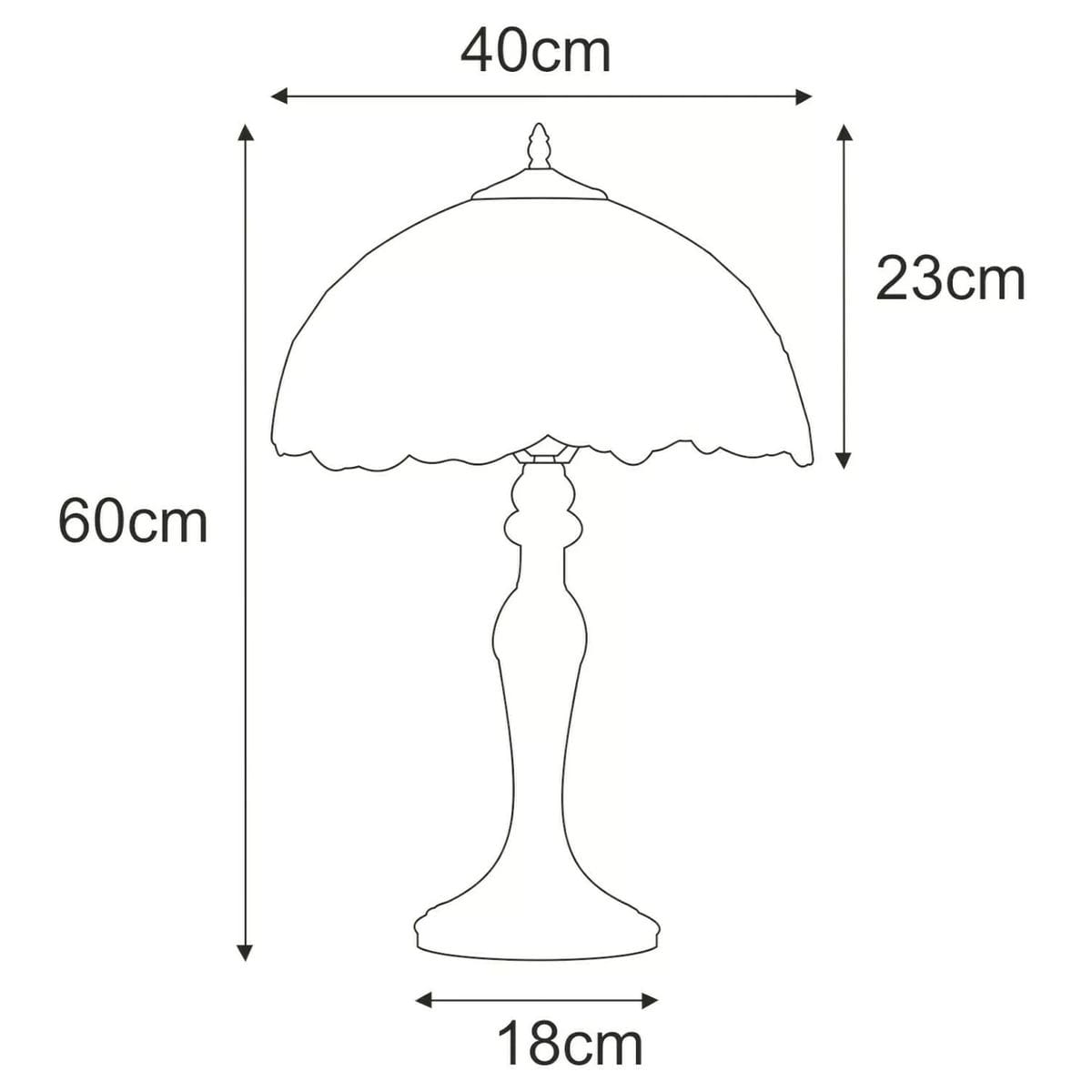 Lampa stołowa Rose o wysokości 60 cm i średnicy klosza 40 cm, wykonana z multikolorowego materiału. Kształt klosza z falbaniastym wykończeniem, na eleganckiej, białej podstawie. Miejsce na żarówkę E27.