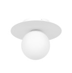 Lampa sufitowa Robin D18 z białym, matowym kloszem w kształcie kuli, zamocowana na okrągłej podstawie. Produkt wyposażony w jedno gniazdo G9. Ujęcie frontalne, ukazujące pełen kształt i detale lampy.