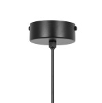 Lampa wisząca Robin D18 w kolorze czarnym z białym kloszem, z metalowym mocowaniem. Zawieszona na cienkim, prostym kablu. Widoczna górna część z okrągłym, płaskim mocowaniem. Idealna do nowoczesnych wnętrz.