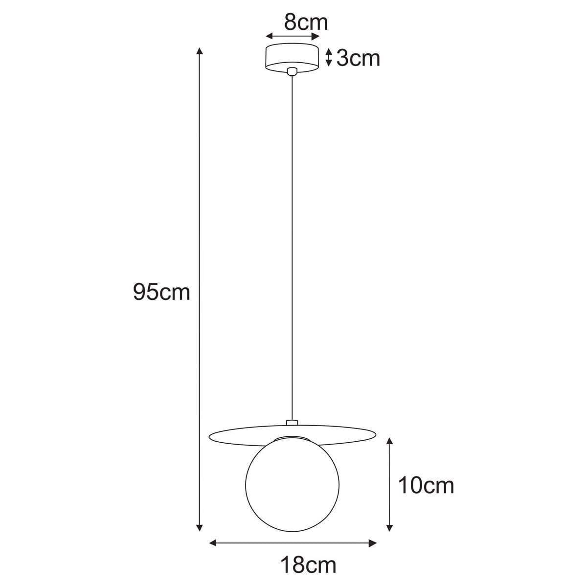 Lampa wisząca Robin D18 w kolorze miętowym i białym, z pojedynczym źródłem światła G9. Wymiary: wysokość 95 cm, średnica klosza 18 cm, szerokość podstawy 8 cm, grubość 3 cm. Prosta konstrukcja z okrągłym kloszem i subtelnym, minimalistycznym designem.