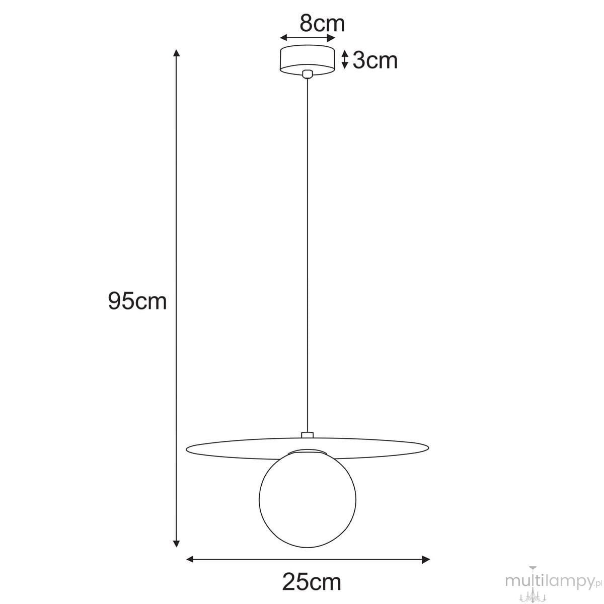 Lampa wisząca Robin D25, miętowa i biała, z okrągłym kloszem o średnicy 25 cm i wysokości 95 cm. Montaż sufitowy, z okrągłą podsufitką o średnicy 8 cm i wysokości 3 cm. Idealna do nowoczesnych wnętrz.