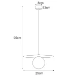 Lampa wisząca Robin D25, miętowa i biała, z okrągłym kloszem o średnicy 25 cm i wysokości 95 cm. Montaż sufitowy, z okrągłą podsufitką o średnicy 8 cm i wysokości 3 cm. Idealna do nowoczesnych wnętrz.