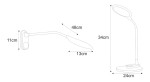 Lampka biurkowa Gaja w kolorze białym, wykonana z metalu i plastiku, z regulowanym ramieniem o długości 48 cm i głowicą 13 cm. Wysokość 34 cm, szerokość podstawy 24 cm. Źródło światła LED 9W, temperatura barwowa 3000-5700K.
