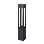 Lampa ogrodowa Nutri H80 w kolorze czarnym, wykonana z metalu, z prostokątną podstawą i szczelinami w obudowie, przeznaczona do jednego źródła światła LED o mocy 10W. Ujęcie frontalne, produkt stojący na jednolitym tle.