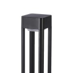 Czarna lampa ogrodowa Nutri H80 z jedną diodą LED o mocy 10W. Posiada prostokątną podstawę i cztery smukłe nogi, wykonana z metalu. Ujęcie z boku, ukazujące górę lampy z lekko zaokrąglonym kształtem.