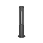 Lampa ogrodowa Ratel H60, czarna, z jednym źródłem LED 10W. Okrągła podstawa z matowego materiału, cylindryczna obudowa z prześwitującymi elementami. Ujęcie z boku, stojąca na prostym tle.