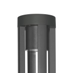 Czarna lampa ogrodowa Ratel H60 z 1xLED/10W, z cylindrycznym kloszem i prostymi, pionowymi szczelinami. Ujęcie z góry ukazuje górną część lampy i jej minimalistyczny design.