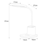 Lampka biurkowa Tola z białym korpusem, z wbudowanym źródłem światła LED o mocy 9W, regulowanym kątem oświetlenia. Wymiary: wysokość 37 cm, szerokość podstawy 16 cm, z miejscem na przybory. Prosta, nowoczesna forma.