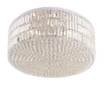 Lampa sufitowa Puccini D80 z 32 punktami świetlnymi, okrągła, z transparentnymi kryształkami, które tworzą efektowne odbicia światła. Ujęcie z góry, na białym tle, z widocznym metalowym mocowaniem.