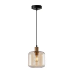 Lampa wisząca Zona 1xE27 w kolorze czarnym z bursztynowym kloszem. Klosz o zaokrąglonym kształcie, zawieszony na cienkim, czarnym przewodzie. Elegancki element oświetlenia, idealny do nowoczesnych wnętrz.
