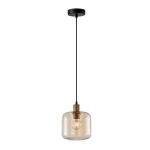 Lampa wisząca Zona 1xE27 w kolorze czarnym z bursztynowym kloszem. Okrągły, transparentny klosz z metalowym mocowaniem. Wisi na długim, czarnym przewodzie, z okrągłym sufitowym uchwytem. Idealna do nowoczesnych wnętrz.