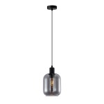 Lampa wisząca Zona 1xE27 w kolorze czarnym z dymionym kloszem, o zaokrąglonym kształcie. Zawieszona na cienkim kablu, z widoczną żarówką w środku. Prosta konstrukcja, idealna do nowoczesnych wnętrz.