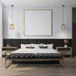 Lampa wisząca Amiria 1xE27 w kolorze czarnym i złotym, o kształcie cylindrycznym, zawieszona na czarnym przewodzie. Widoczna w przestronnym, nowoczesnym wnętrzu sypialni, obok łóżka z ciemnym zagłówkiem i drewnianymi szafkami nocnymi.