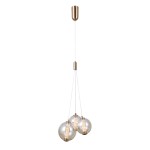 Lampa wisząca Butero 3xLED/12W w złotym kolorze z trzema szklanymi kulami. Produkt zawieszony na długim przewodzie, z metalowym mocowaniem u góry. Kule mają transparentne wykończenie, z wnętrzem świetlnym. Idealna do nowoczesnych aranżacji wnętrz.