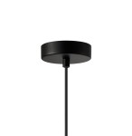 Czarna lampa wisząca Norlis z jednym gniazdem E27, z metalowym stelażem i prostą, okrągłą podsufitką. Zawieszona na cienkim przewodzie, idealna do minimalistycznych wnętrz.