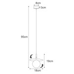 Lampa wisząca Fermi D18 w kolorze czarnym i grafitowym. Okrągła, szklana kula o średnicy 18 cm zawieszona na cienkim przewodzie, z regulowaną wysokością 95 cm. Podstawa o średnicy 8 cm. Idealna do nowoczesnych wnętrz.