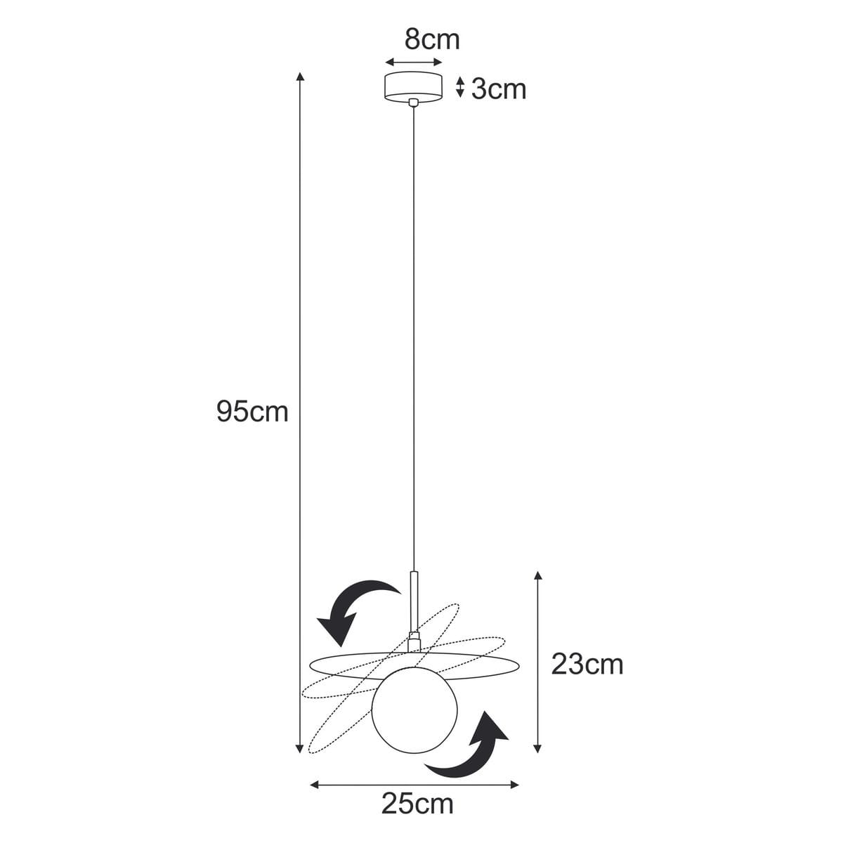 Lampa wisząca Fermi D25 w kolorze czarnym i grafitowym, z pojedynczym źródłem światła G9. Wymiary: długość 95 cm, średnica 25 cm, wysokość 23 cm. Okrągła forma z dekoracyjnymi elementami. Montaż sufitowy, idealna do nowoczesnych wnętrz.