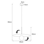Lampa wisząca Fermi D45 w kolorze czarnym i grafitowym. Okrągła podstawa z zawieszeniem o długości 95 cm, średnica 45 cm, wysokość klosza 35 cm. Prosta forma z kulistym elementem, idealna do nowoczesnych wnętrz.