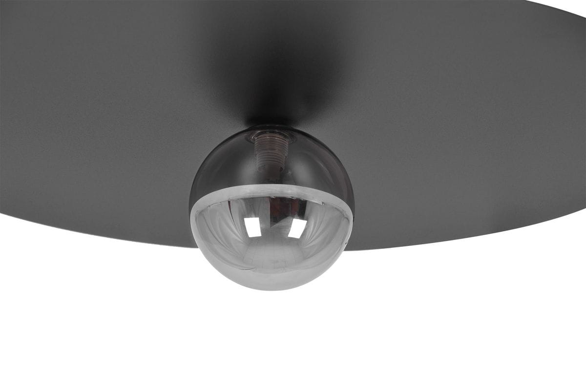 Lampa wisząca Fermi D60 w kolorze czarnym i grafitowym, z okrągłym kloszem w metalicznym wykończeniu. Ujęcie z dołu, pokazujące detal uchwytu i źródła światła G9. Prosty, nowoczesny design.