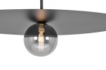 Lampa wisząca Fermi D60 w kolorze czarnym i grafitowym, z okrągłą, przezroczystą żarówką G9. Ujęcie z dołu, ukazujące detal instalacji i kształt klosza. Matowa powierzchnia lampy kontrastuje z połyskiem żarówki.