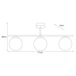 Lampa sufitowa Gamma z trzema oprawami E14, w kolorze czarnym i grafitowym. Wymiary: długość 71 cm, wysokość 28 cm, szerokość 14 cm. Okrągłe klosze umieszczone na prostokątnej podstawie, wisząca konstrukcja.