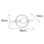 Astra kinkiet 1xE14 w kolorze czarnym i grafitowym, o wymiarach 56 cm szerokości, 30 cm wysokości i 18 cm głębokości. Produkt w formie okrągłej, z centralnym punktem i bocznymi elementami, montowany na ścianie.