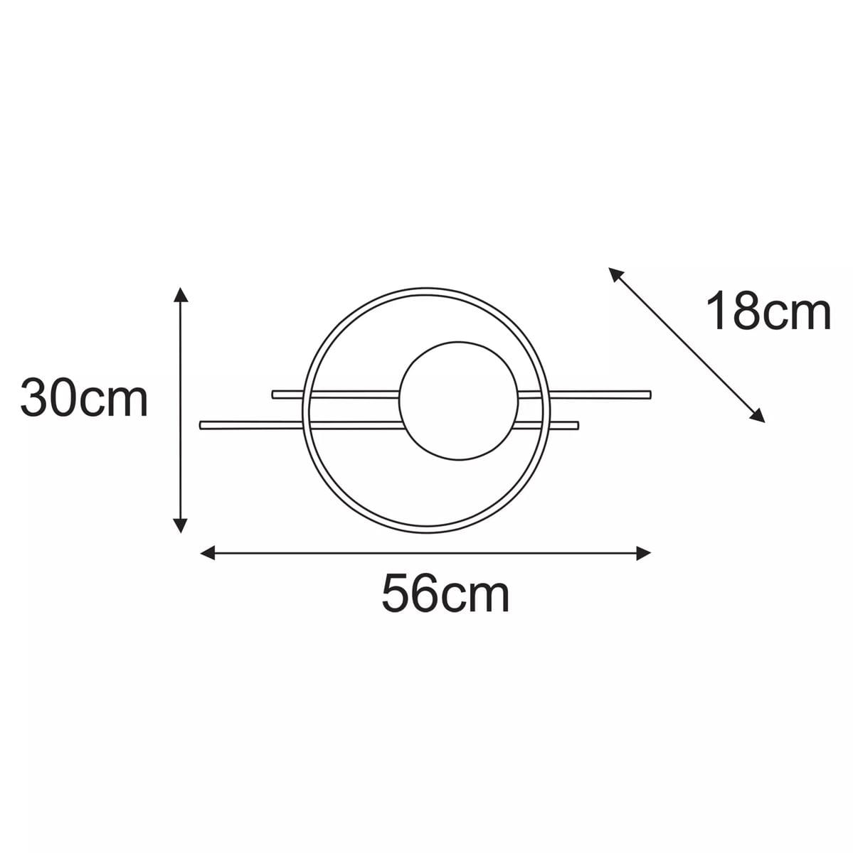 Corsa kinkiet 1xE14 w kolorze czarnym z bursztynowym kloszem. Okrągła konstrukcja o wymiarach 56 cm szerokości, 30 cm wysokości i 18 cm głębokości, z dwoma poziomymi elementami. Idealny do nowoczesnych wnętrz.