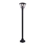 Lampa stojąca ogrodowa Napoli w kolorze czarnym, z oprawą na żarówkę E27. Posiada prostą, wysoką konstrukcję z dekoracyjnym kloszem w formie latarni, zamontowana na stabilnej podstawie w kształcie sześciokąta.