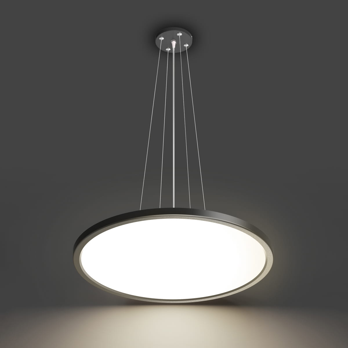 Lampa wisząca Manito D40 w kolorze czarnym, z okrągłym kloszem LED o mocy 32W. Zawieszona na cienkich linkach, z metalowym mocowaniem sufitowym. Wykończenie matowe, z białym transparentnym kloszem, emitującym rozproszone światło.