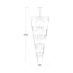 Luxe żyrandol w kolorze złotym, z miejscem na 40 żarówek E14. Wysokość 200 cm, szerokość 60 cm. Układ poziomy z wieloma ramionami, elegancki design. Idealny do nowoczesnych wnętrz.