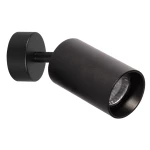 Czarna lampa sufitowa typu spot z jedną oprawą GU10, cylindryczny kształt, matowa powierzchnia, zamontowana na okrągłej podstawie. Ujęcie z boku, ukazujące detal wnętrza lampy.