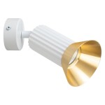 Lampa sufitowa Tulip 1-punktowa w kolorze białym i złotym. Posiada cylindryczny, teksturowany korpus z białym wykończeniem oraz złotą czaszę. Zamontowana na okrągłej podstawie, skierowana w dół. Idealna do oświetlenia w nowoczesnych wnętrzach.