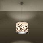 Lampa wisząca Piłka 1-30 z kloszem w kolorze białym, ozdobionym wzorem piłek nożnych. Klosz ma cylindryczny kształt i jest zawieszony na cienkim przewodzie. Idealna do pokoju dziecięcego lub dla miłośników sportu.