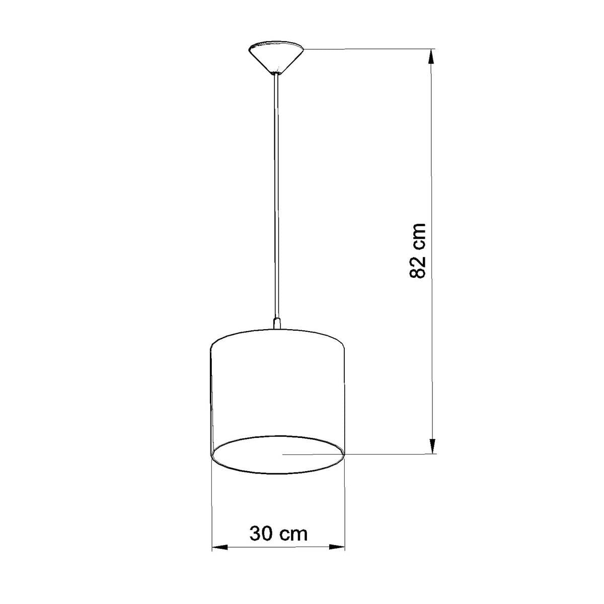 Lampa wisząca Piłka 1-30, kolor biały, z oprawą na jedną żarówkę E27. Kształt cylindryczny, średnica 30 cm, wysokość 82 cm. Ujęcie frontalne, zawieszona na cienkim przewodzie. Prosta konstrukcja, idealna do nowoczesnych wnętrz.