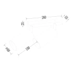 Lampa sufitowa typu spot w kolorze czarnym, z dwoma oprawami na żarówki GU10. Wymiary: długość 260 mm, szerokość 55 mm, wysokość 125 mm. Cylindryczne klosze o średnicy 60 mm, z możliwością regulacji kąta oświetlenia.
