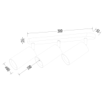 Pipe lampa sufitowa (spot) 3xGU10 w kolorze czarnym i złotym. Ułożona poziomo, z trzema cylindrycznymi kloszami o średnicy 60 mm, zamontowana na prostokątnej podstawie o długości 380 mm. Wymiary: 380x125x55 mm.