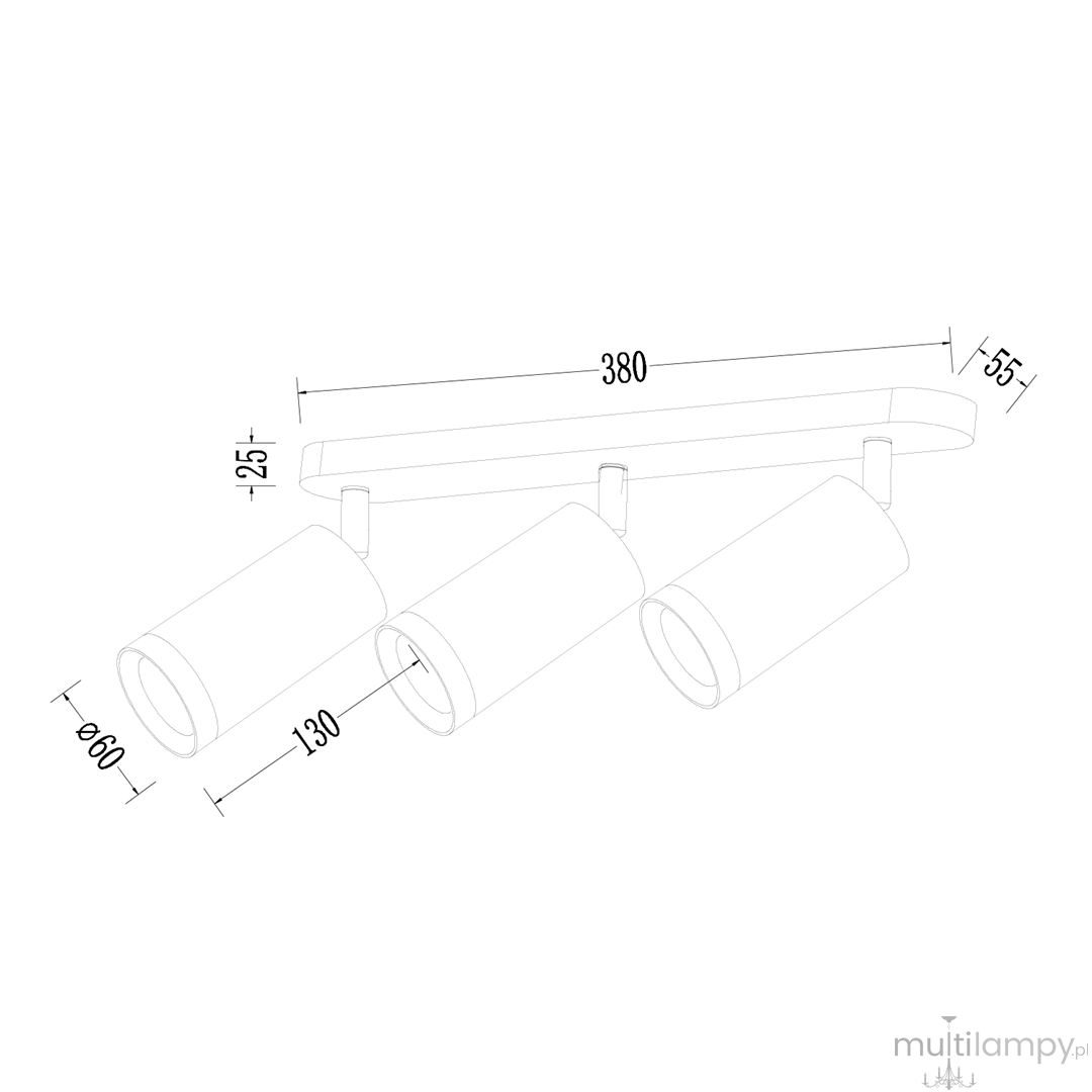 Mica lampa sufitowa (spot) z trzema oprawami GU10, w kolorze czarnym z złotymi akcentami.
