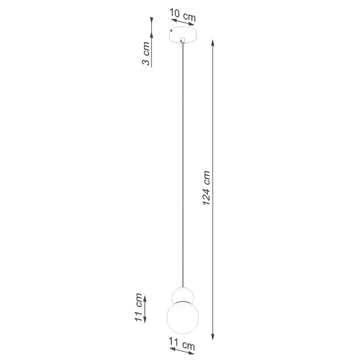 Lampa wisząca Pekka 1xG9 z drewna, z okrągłym kloszem o średnicy 11 cm, zawieszona na cienkim, prostym przewodzie o długości 124 cm. Podstawa ma średnicę 10 cm i wysokość 3 cm. Produkt w minimalistycznym stylu.