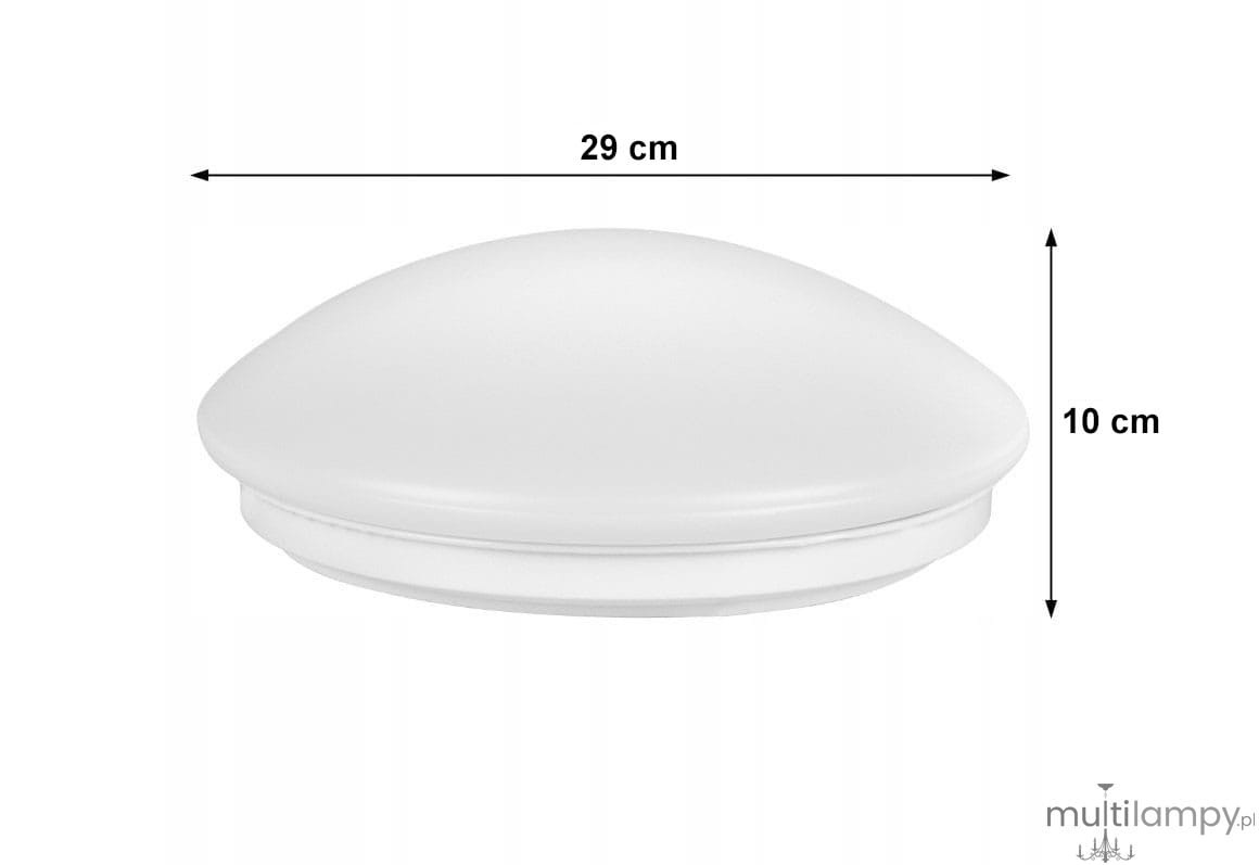 Plafon Lobo D29 w kolorze białym, średnica 29 cm, wysokość 10 cm, z czujnikiem ruchu, przeznaczony do montażu sufitowego. Gładka, okrągła konstrukcja, odporna na wilgoć (IP44).