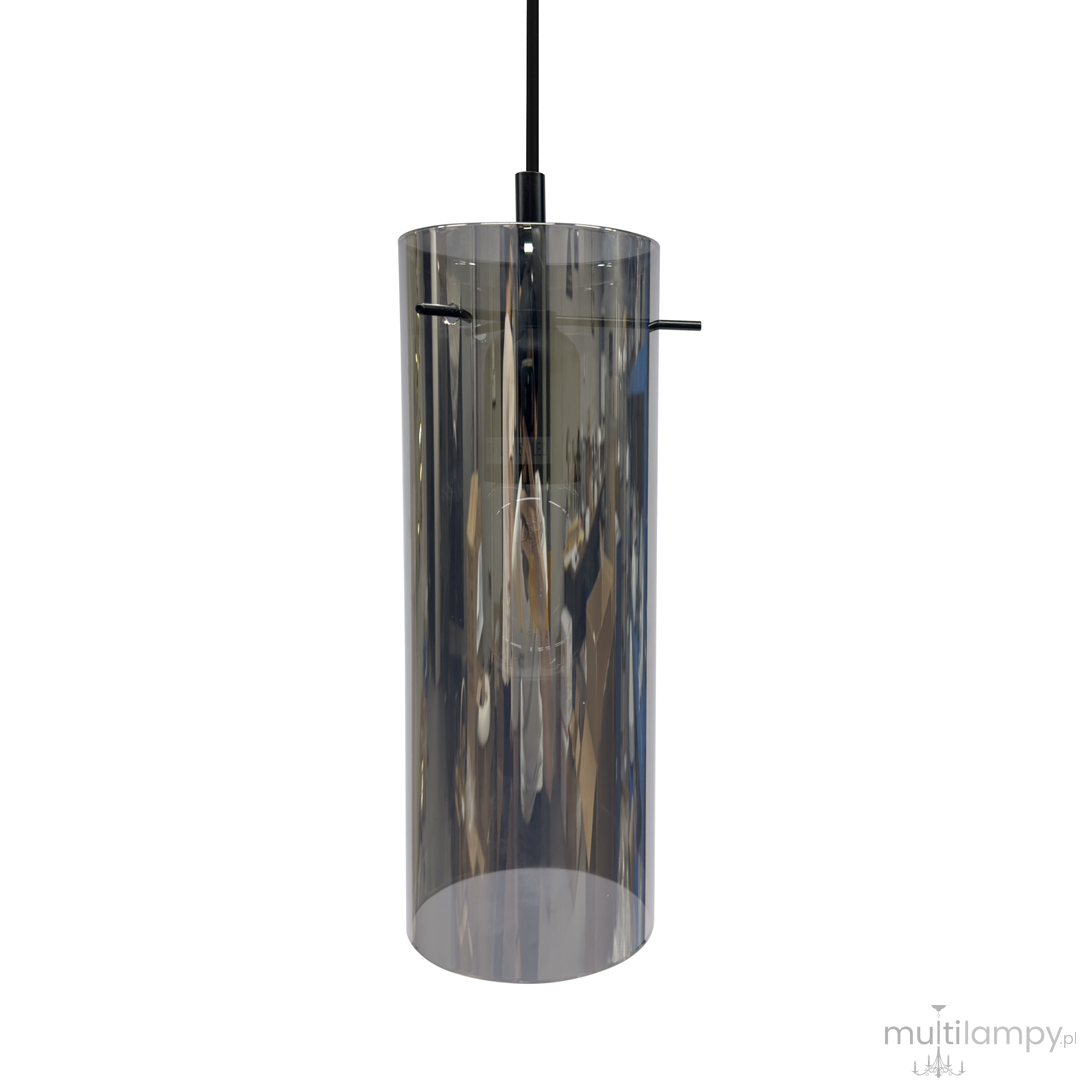 Lampa wisząca Padova, kolor czarny, z przezroczystym, cylindrycznym kloszem. Ujęcie z góry, z widocznym gniazdem na żarówkę E27. Elementy mocujące w kolorze czarnym, minimalistyczny design.