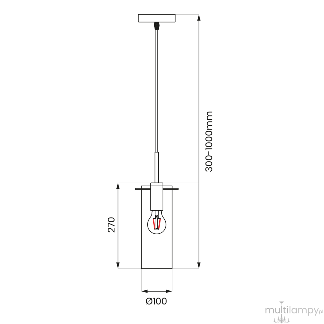 Lampa wisząca Padova 1xE27 w kolorze czarnym, z regulowaną wysokością 300-1000 mm. Kształt cylindryczny z oprawką na żarówkę, średnica 100 mm, zawieszona na cienkim przewodzie. Prosty design, idealna do nowoczesnych wnętrz.