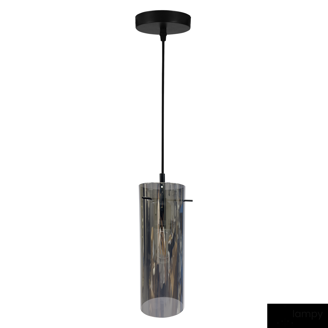 Lampa wisząca Padova 1xE27, czarna, z przezroczystym kloszem w kształcie cylindrycznym. Zawieszona na cienkim, czarnym przewodzie, umieszczona na okrągłej podstawie sufitowej. Idealna do nowoczesnych wnętrz.