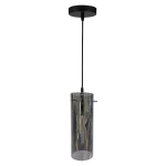 Lampa wisząca Padova 1xE27, czarna, z przezroczystym kloszem w kształcie cylindrycznym. Zawieszona na cienkim, czarnym przewodzie, umieszczona na okrągłej podstawie sufitowej. Idealna do nowoczesnych wnętrz.