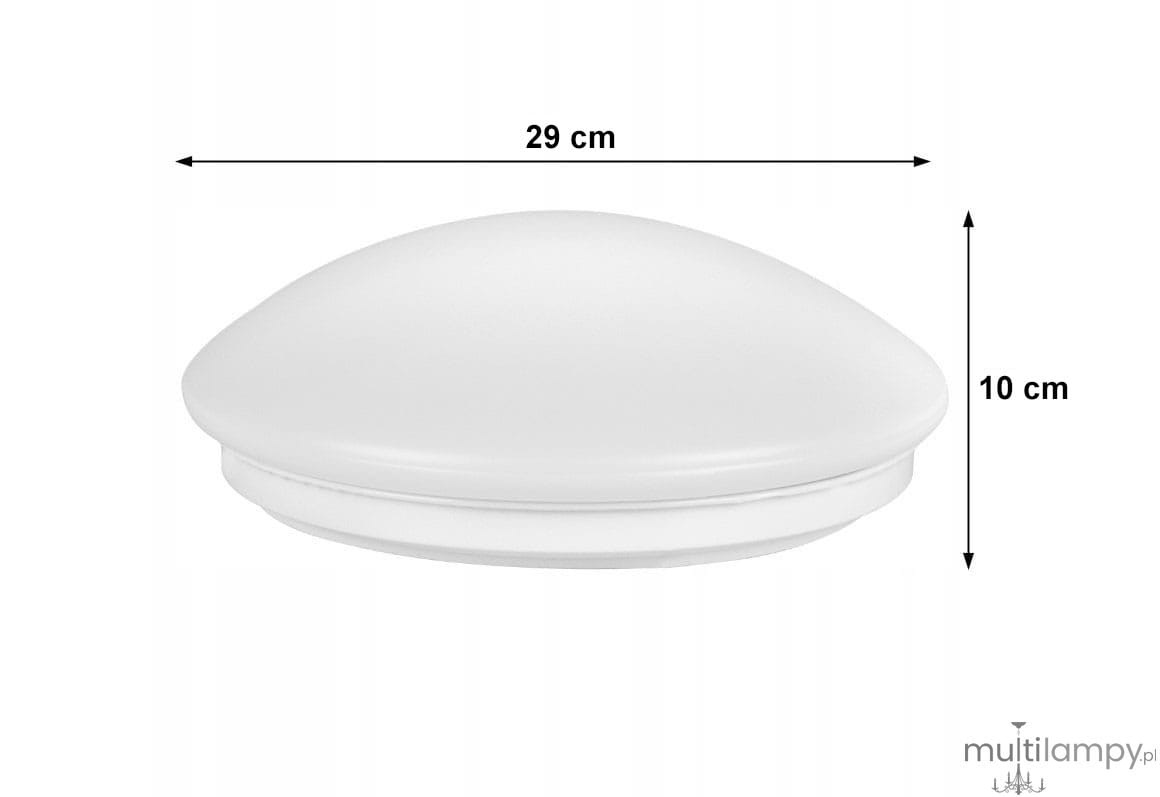 Plafon Lobo D29 w kolorze białym, o średnicy 29 cm i wysokości 10 cm, z miejscem na dwie żarówki E27. Produkt ma zaokrąglony kształt i jest przeznaczony do użytku w pomieszczeniach o podwyższonej wilgotności (IP44).