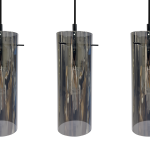 Lampa wisząca Padova 3xE27 w kolorze czarnym, składająca się z trzech cylindrycznych kloszy o przezroczystej fakturze. Produkt zawieszony na czarnym przewodzie, ukazujący nowoczesny design. Widoczne detale montażowe.